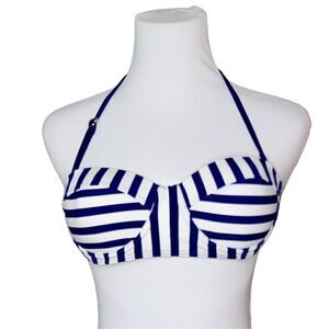 Ebuddy‎ Retro 50s Blue Stripe Underwire Bikini Halter Swim Top sz MEDIUM